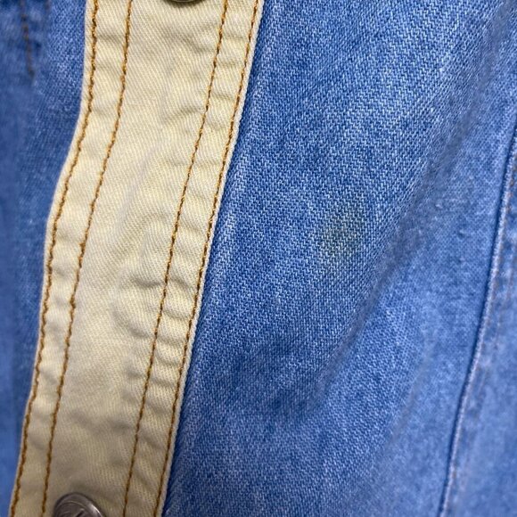 Vintage Denim Shirt Large Patchwork Western Snap Buttons Blue Womens Button Up - Picture 13 of 13
